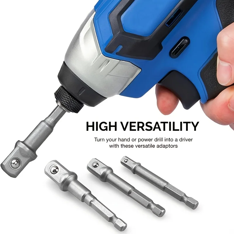 Drill Socket Adapter 1/4'' Hex Shank Extension For Impact Driver 1/2'' 3/8'' 1/4'' Square Head Drill Bit Adapter Set Hand Tools image 4