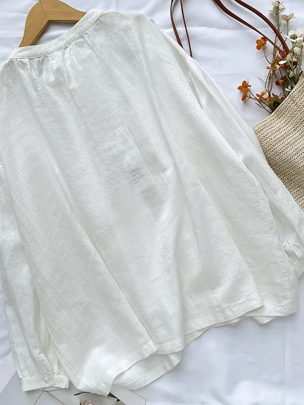 Luźna, długa bluzka damska z bawełny i lnu na lato, uniwersalna, z rękawami typu lampion, chroniąca przed słońcem, okrągły dekolt...