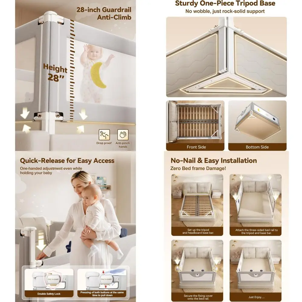 

Height-Adjustable Grey Bear Toddler Bed Rail Guard for King Size Beds, No-Drill, 74.8x78.7x78.7in