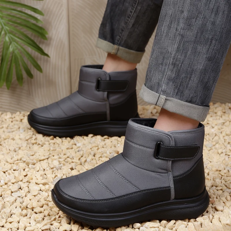 Winter Men's Snow Boots with PU Sole, Thick Fleece Lining, Three-Ring Buckle Design, Outdoor Father's Shoes