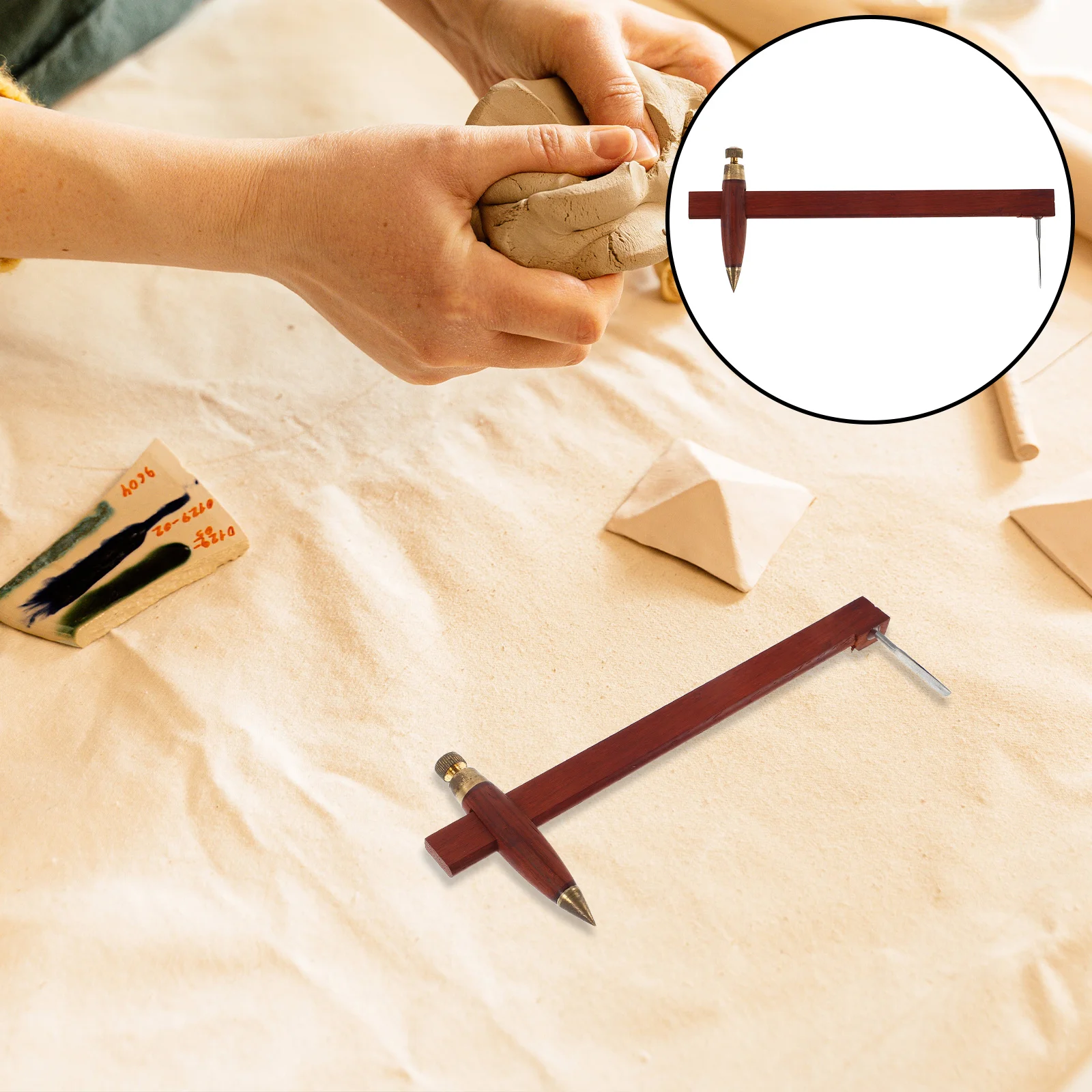 

Wood Compass Tool for Clay Pottery Compass Circle Cutter Adjustable Ruler Caliper Portable Measuring Tool for Ceramic Art