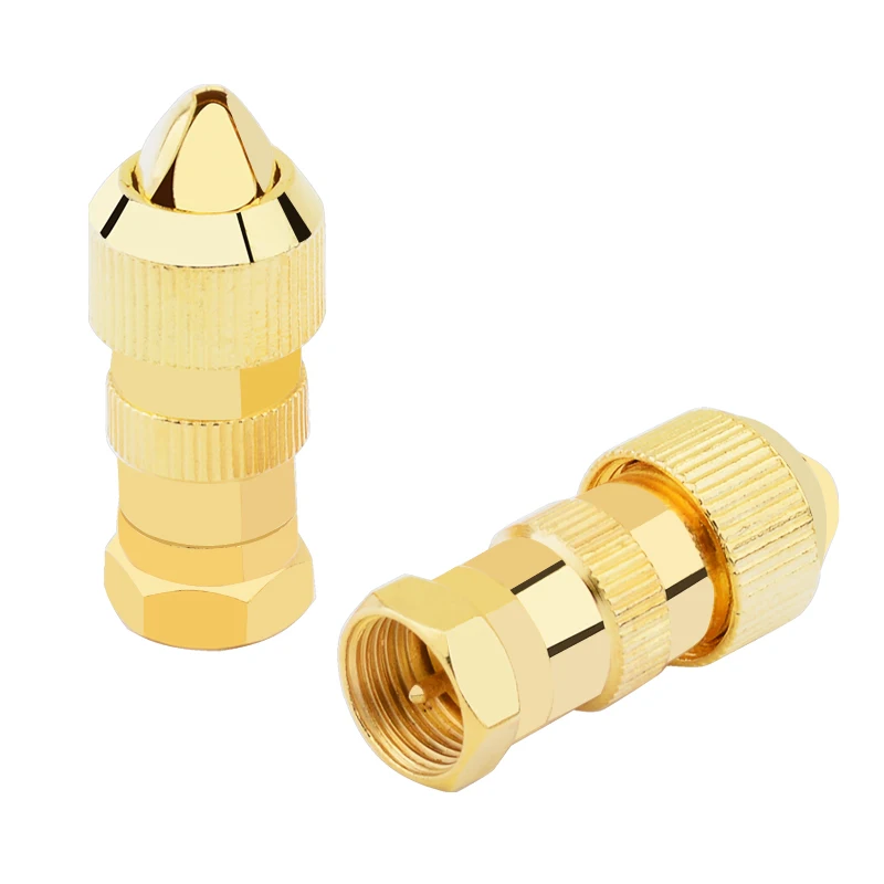 Gold-Plated Cable TV Connector with Bamboo Joint Head - No Soldering Required