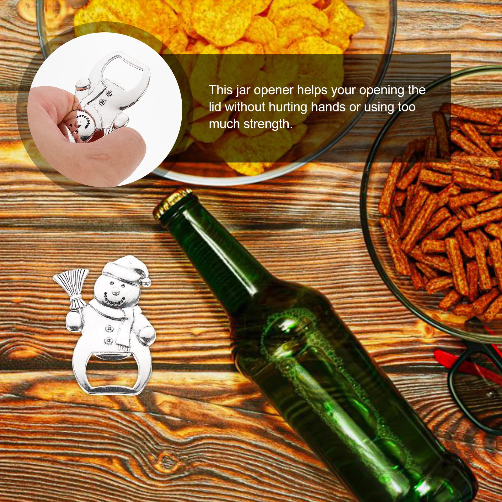 

2 шт., рождественский снеговик, открывалка для пива, вина, материал премиум-класса, безопасный, прочный для свадебных украшений, подарки на день рождения