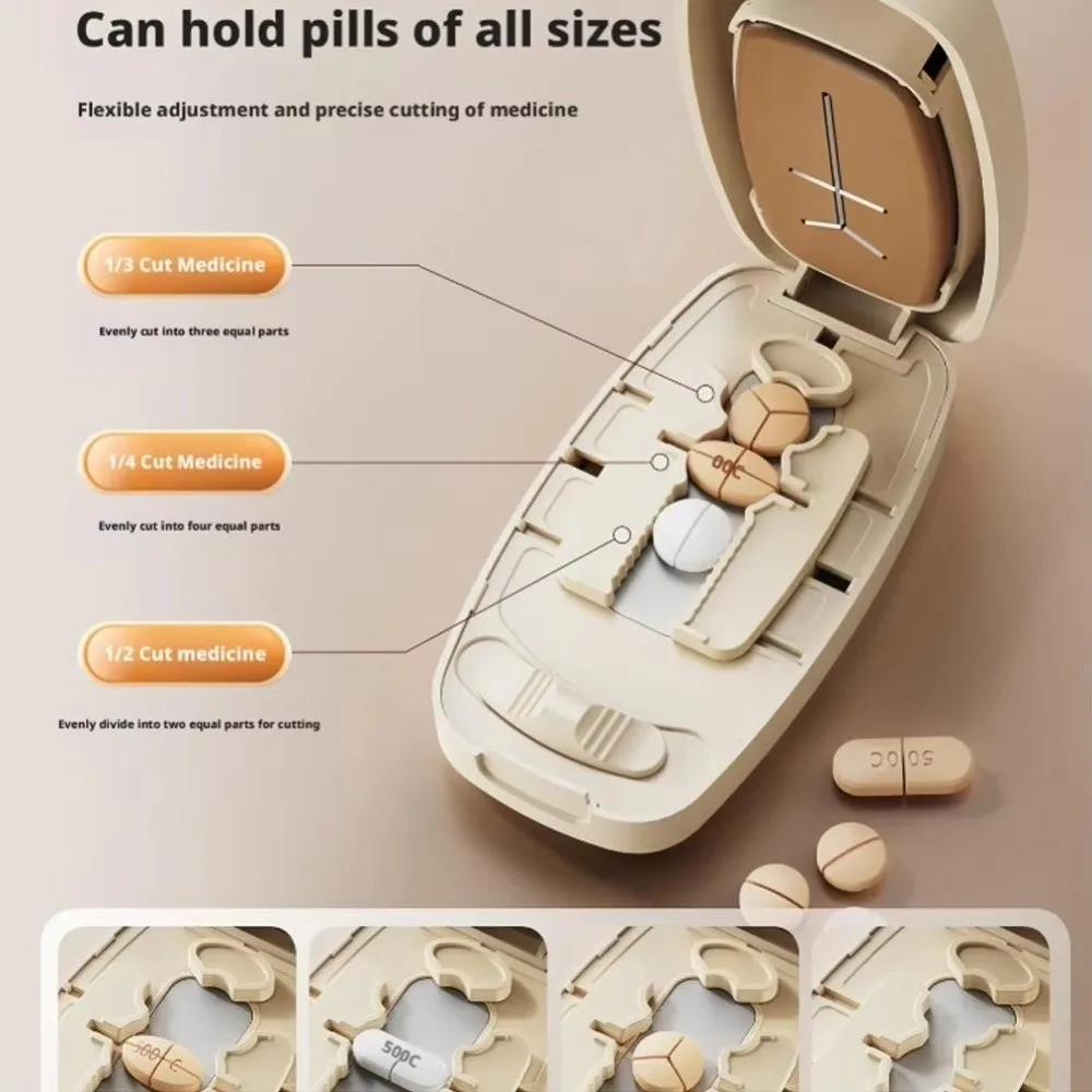 Picture 6: 2/3/4-in-1 Pill Cutter Box Portable Multi-functional Medicine Cutter Precise Cutting Dust-proof Drug Tablet Organizer Daily Use