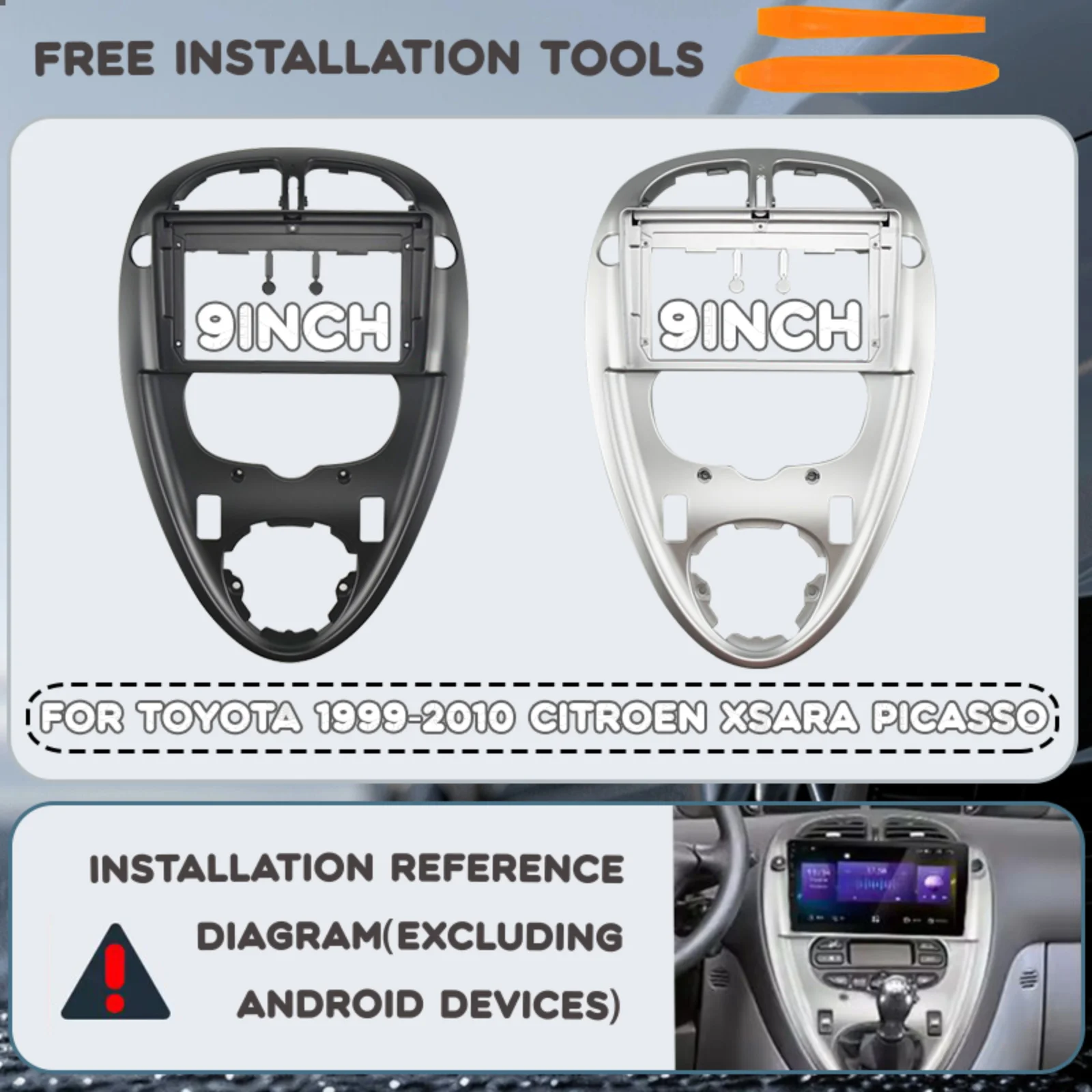 Kit de Painel Central de Plástico 9 Polegadas 2 Din para Toyota 1999-2010 e Citroen XSARA PICASSO - Moldura de Painel Interno