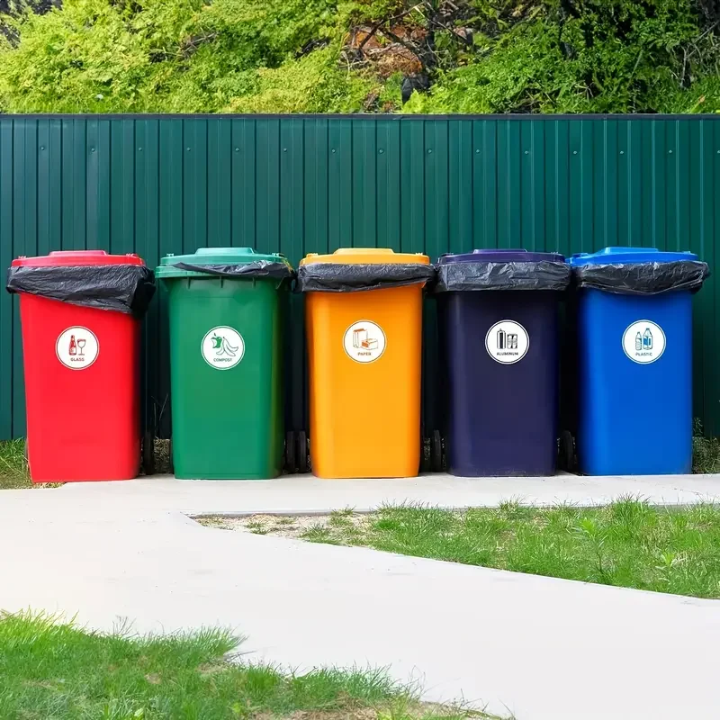 ملصق فرز إعادة التدوير بشعار ملصق إعادة تدوير صندوق السماد والزجاج والبلاستيك والألومنيوم (خمسة تصاميم واحدة من كل منها) #4