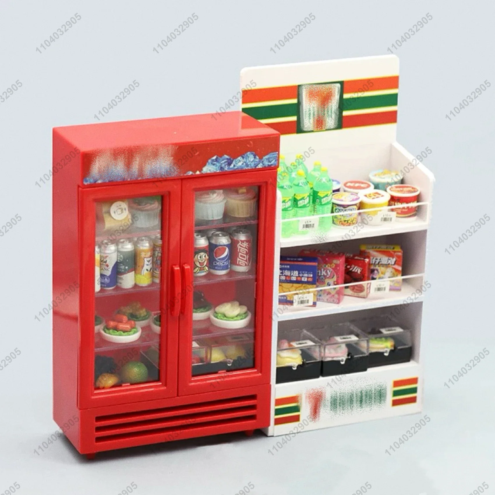 Miniature Furniture Fridge Freezer Shelf Cool Drink Food Items Toy Convenience Store Dollhouse Simulation Scenario Display