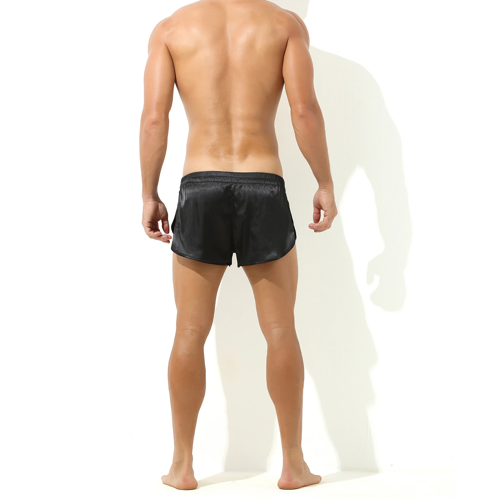 Mens Boxer Briefs Solid Side Split Elastic Waist Underwear Breathable Active Shorts for Running Fitness
