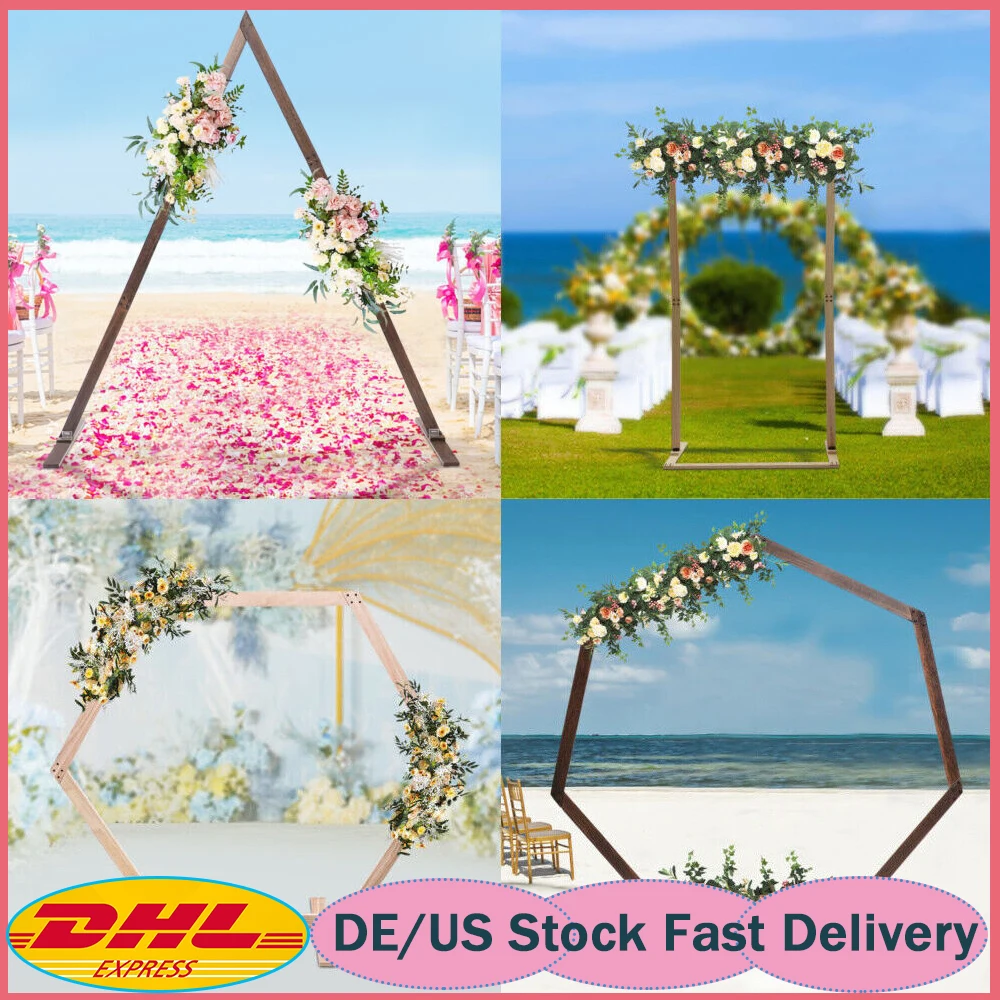 Triangle/Rectangular/Hexagon/Heptagon Wood Wedding Arch Backdrop Flower Frame Stand Background Prop For Party Rustic Style