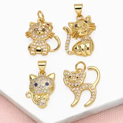 OCESRIO Trendy Blue Crystal Eyes Cute Cat Pendant for Necklaces Copper Gold Plated CZ Animal Jewelry Making Component pdtb572