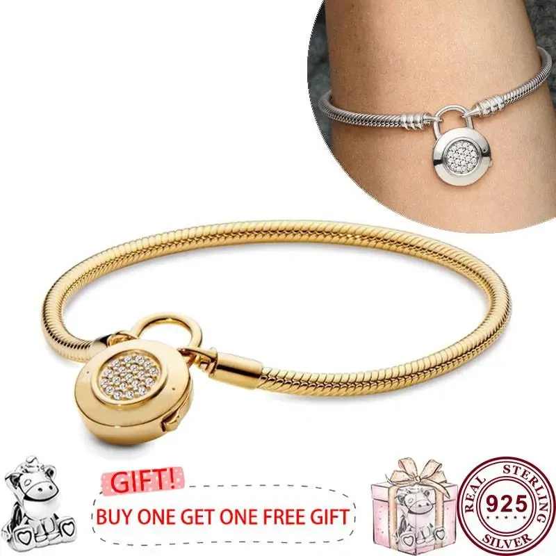 Hot Selling 925 Sterling Silver Shining Love Heart Oath Original Women's Logo Padlock Bracelet Engagement DIY Charm Jewelry