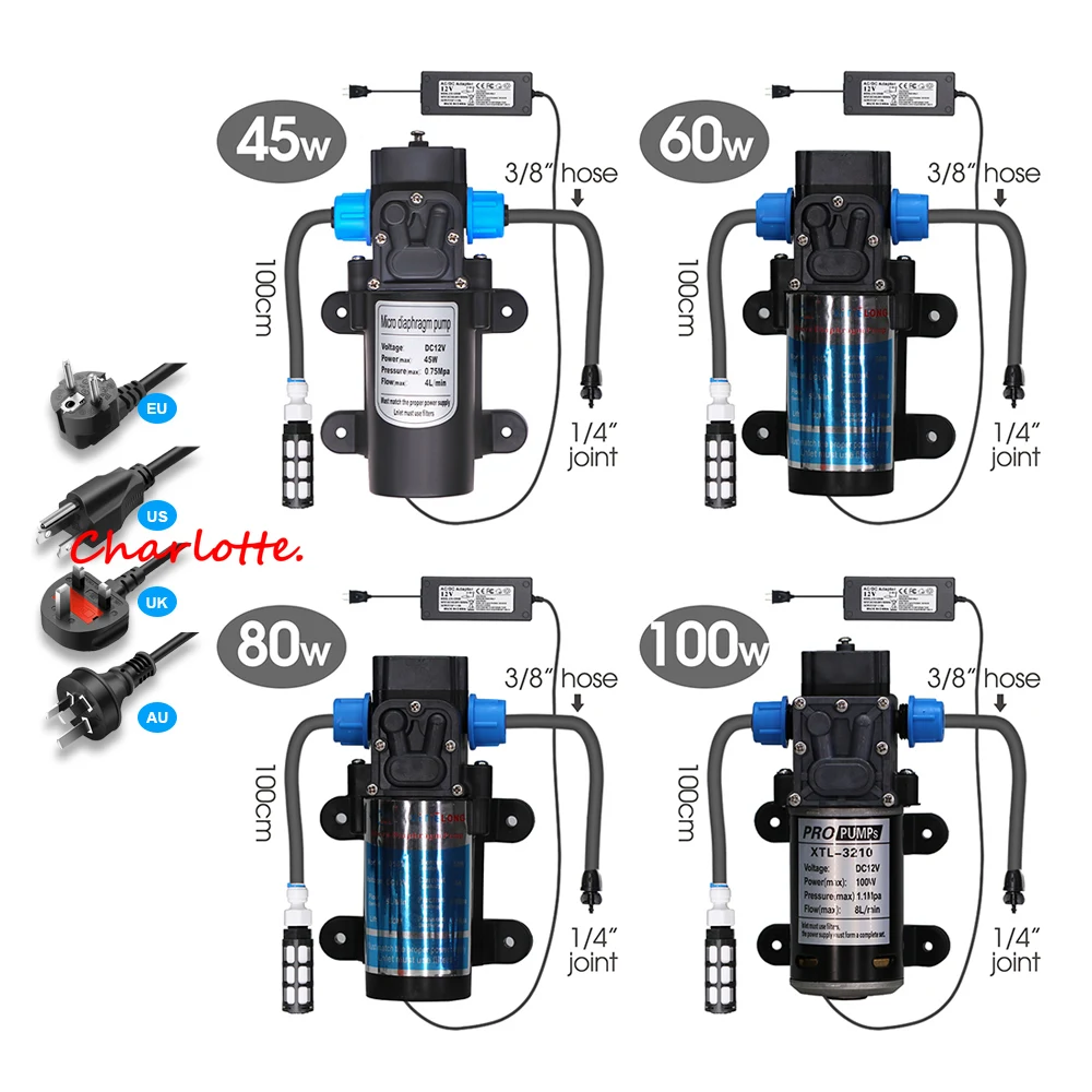 45-100W Self Priming Diaphragm Water Pump Irrigation Kit Garden Greenhouse Watering System 90 180° 360° Spray Sprinkler on Stake