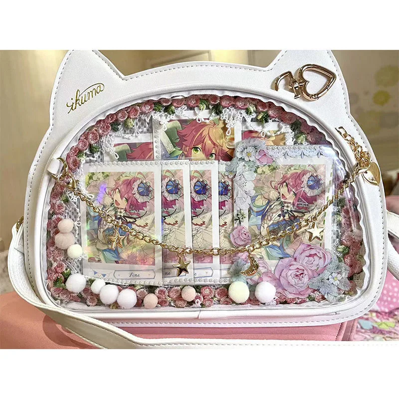 2025 Anime Adult Harajuku Transparent Handbag Versatile Daily College Girls Pain Bag Academy Women's Cat Shape Itabag