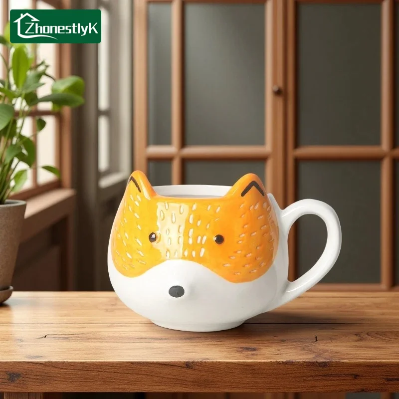Cartoon Fox Ceramic Mugs Creative Coffee Cups Cute Animal Milk Cup Breakfast Mug Kitchen Drinkware Birthday Gifts