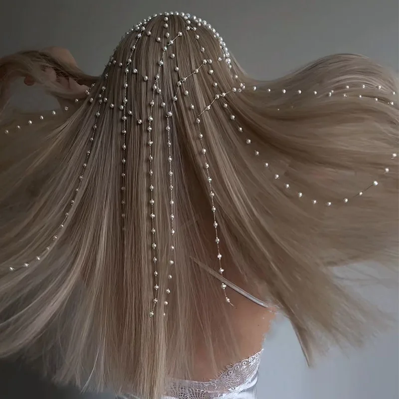 

Bridal Pearl Tassel Headband Delicate Mesh Fairy Hairband for Wedding Party Bridesmaid Headwear