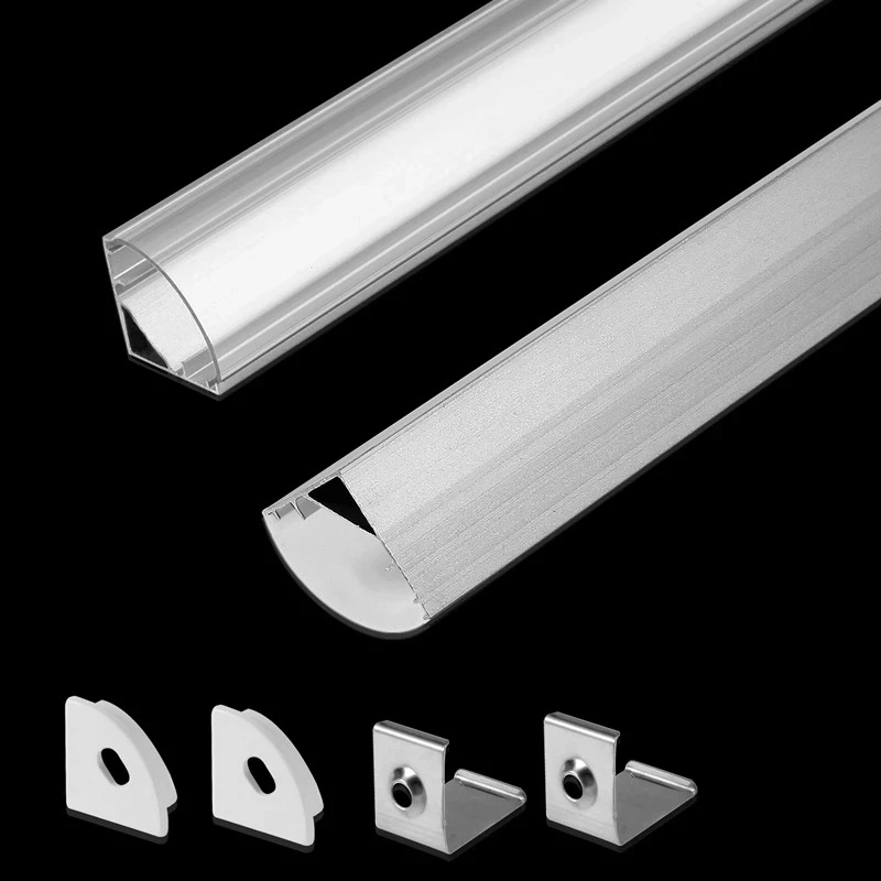 1M LED aluminum chann 45 degree angle aluminum profile for 5050 3528 5630 LED strips Milky white/transparent cover strip channel