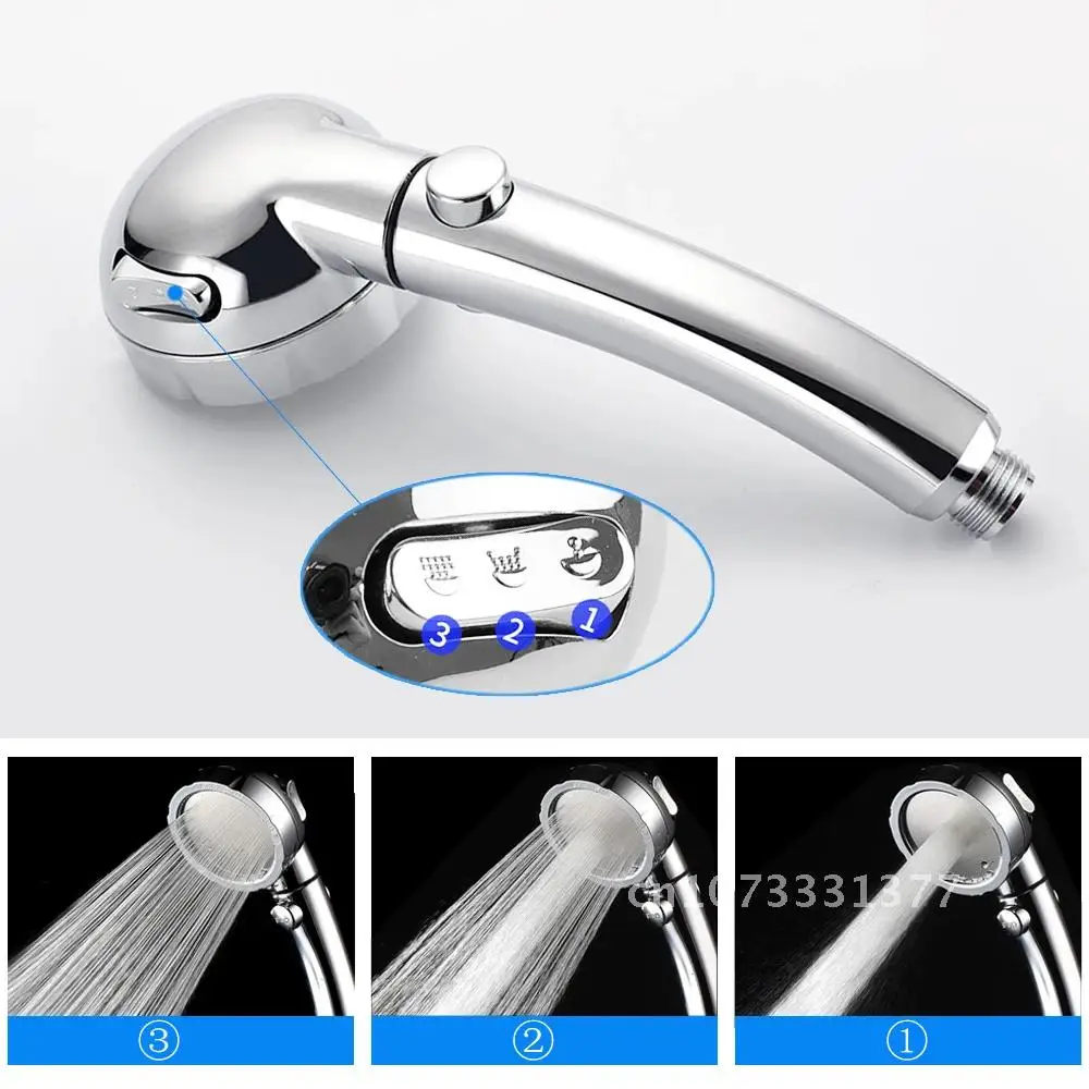 Shower Head Water Saving 3 Mode With Water Control Button Rotating Adjustable Pressure Bathroom Accessories