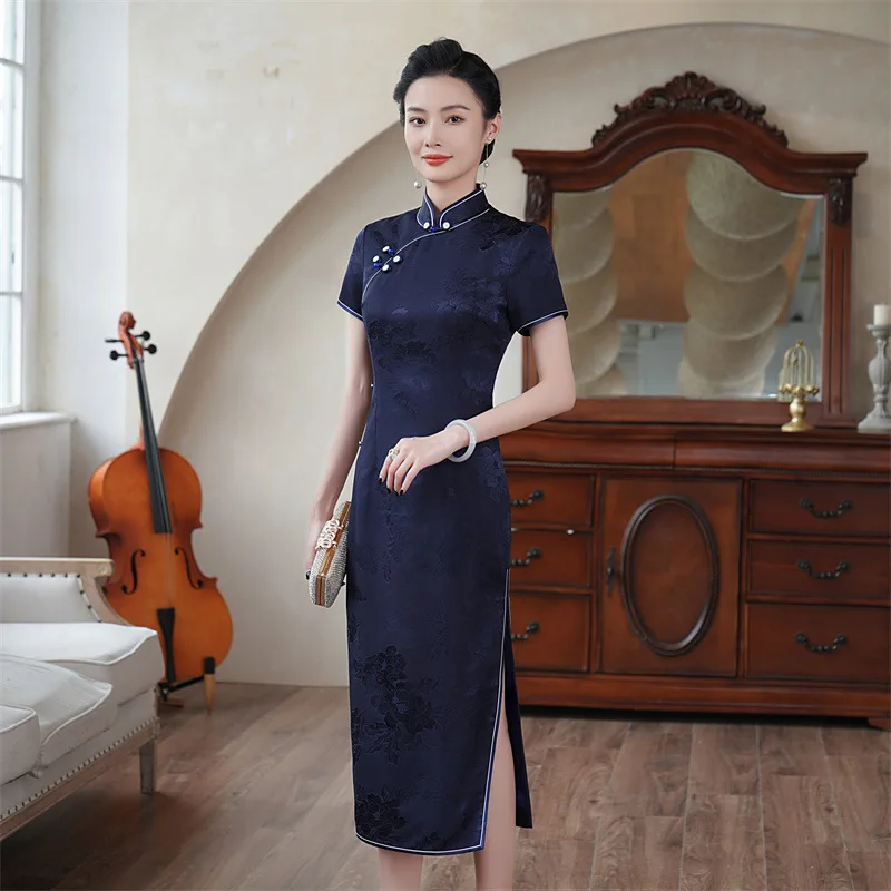 High Quality High-End Real Silk Cheongsam Qipao Summer Women's 2024 New Chinese Improved National Style Dress Vintage