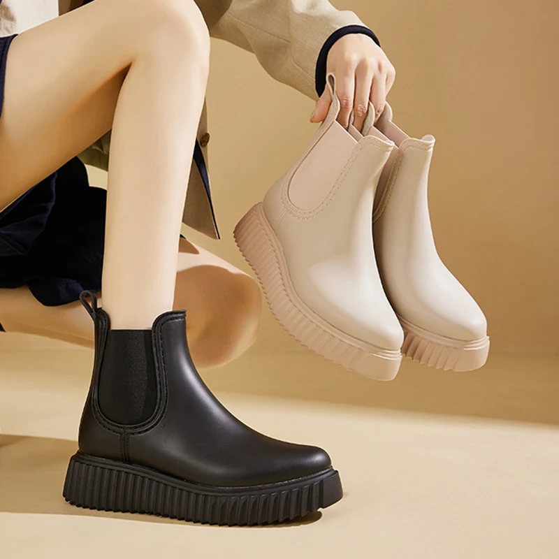 

Women's Rain Boots Autumn Shoes Fashion Thick Sole Female Ankle Boots Rubber Sole Rain Boot Waterproof Shoes Autumn Ankle Boot