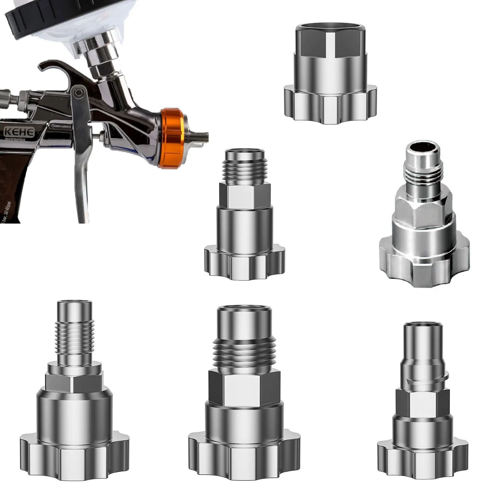 Adaptador de copa para pistola pulverizadora, Compatible con varios modelos de pistola pulverizadora, Material de aleación de aluminio, conector de olla para pistola pulverizadora desechable