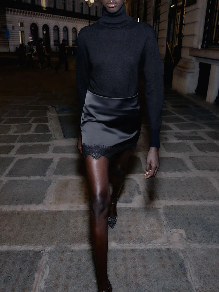 شتاء 2025 جديد المرأة عالية الخصر الحرير الساتان تنورة السراويل مع كشكش هملين تنوعا Quali النسيج الملابس المرحلة العرقية