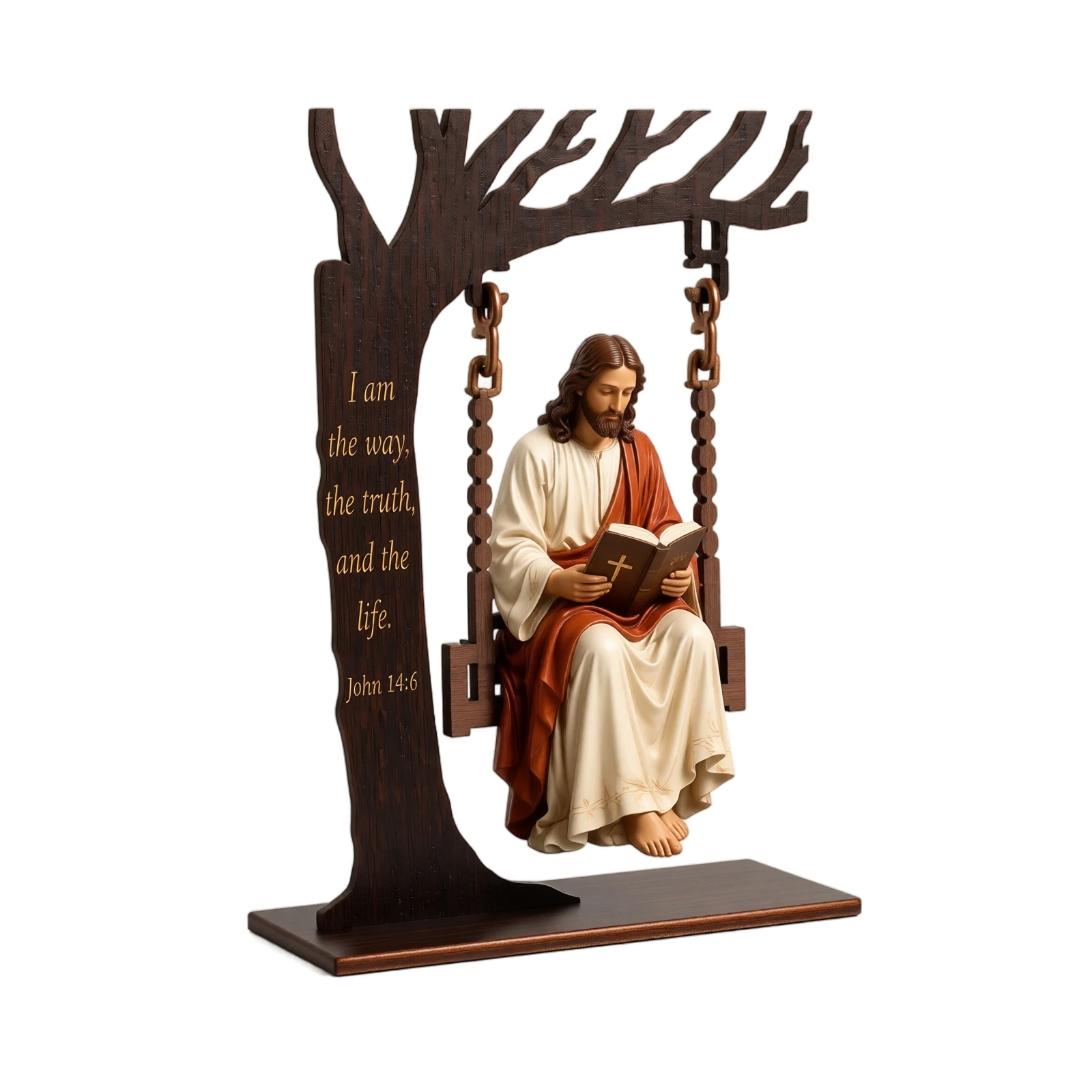 Christian Office Decor Christian Home Decor Jesus on Swing Resin Statue Christian Bible Reading Figurine Inspirational Desk