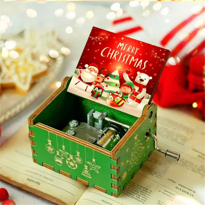 2024 Christmas Gift Kids Wooden Hand-cranked Octave Box Merry Christmas Music Box New Year Christmas Home Decor Ornaments