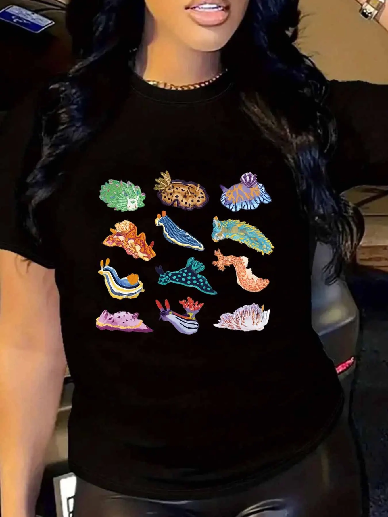 

【WY1316552】Женская футболка больших размеров с круглым вырезом и короткими рукавами, эластичными полурукавами и модными принтами