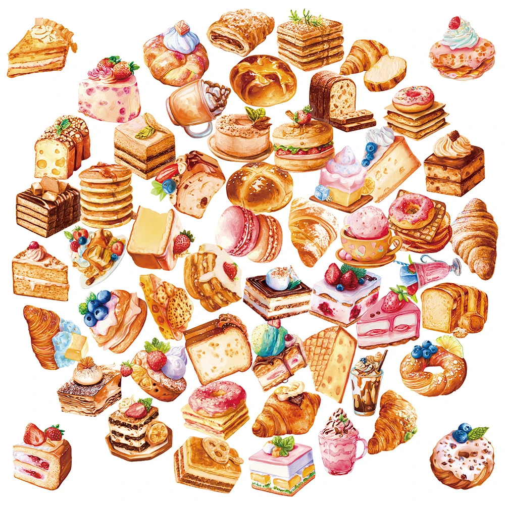 10/30/56 stücke Transparent Dessert Kuchen Brot Aufkleber Cartoon Graffiti Aufkleber DIY Sammelalbum Kühlschrank Telefon Fall Aufkleber Dekoration
