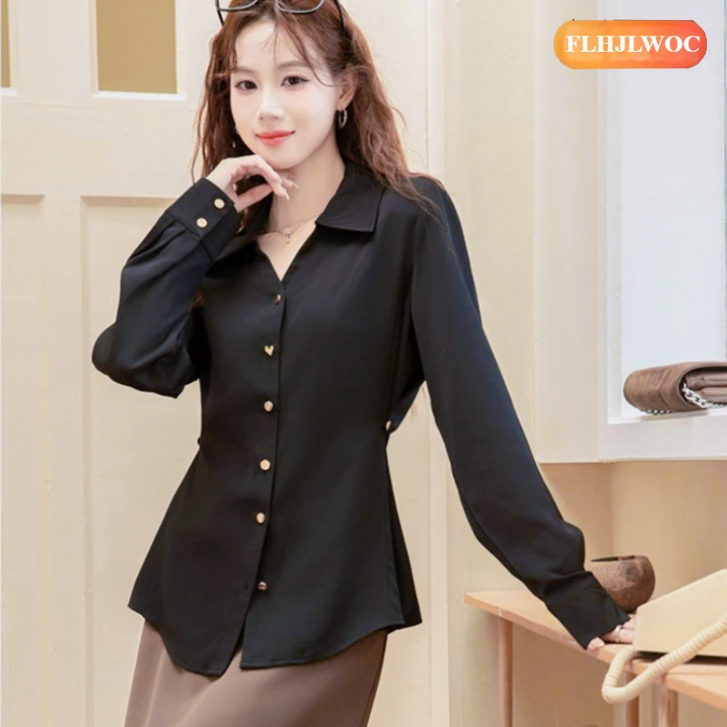 

Элегантные черно-белые рубашки, новые модные женские рубашки с длинным рукавом и v-образным вырезом, офисные женские формальные однотонные топы на пуговицах, блузки на шнуровке