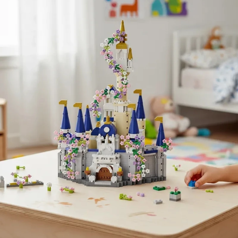 FUNXINEE 1477ピース マイクロブロック ブルーキャッスル クリエイティブ 3D おとぎ話の街並みモデル MOC クリスマスデコレーション キッズギフト