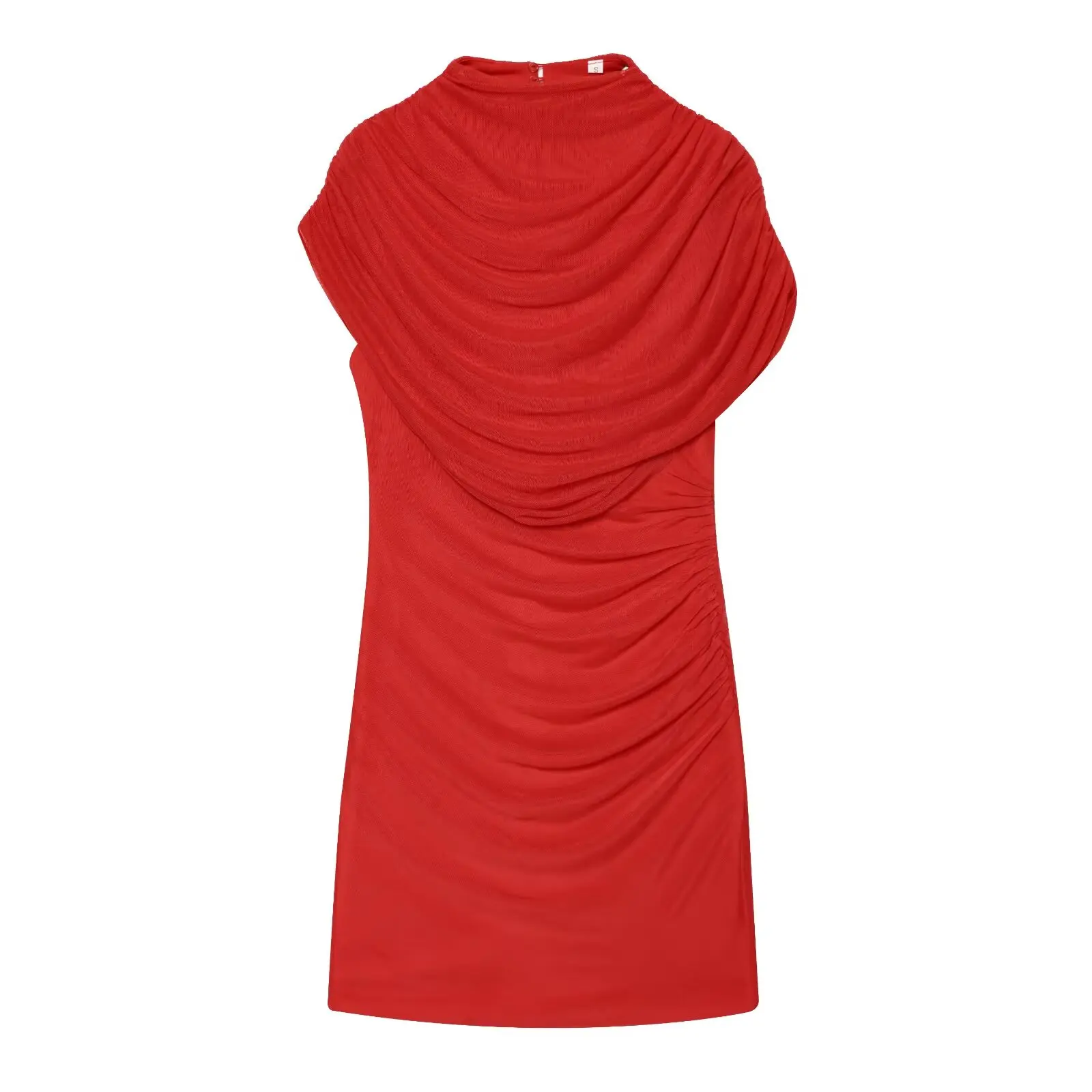 BSAY 2026 Sommer Damen Drapiertes Mesh-Layered Mini-Kleid Ärmellos Hochgeschlossen Gerafftes Bodycon Kurzkleid Elegante Party Club Outfits – Detail 11