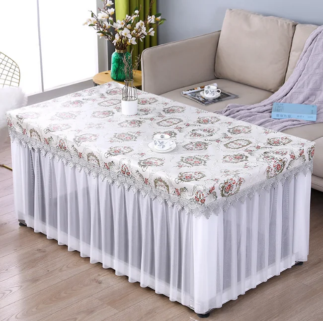 

Tea table cover Oil resistant and waterproof household living room tablecloth Split hanging gauze tablecloth