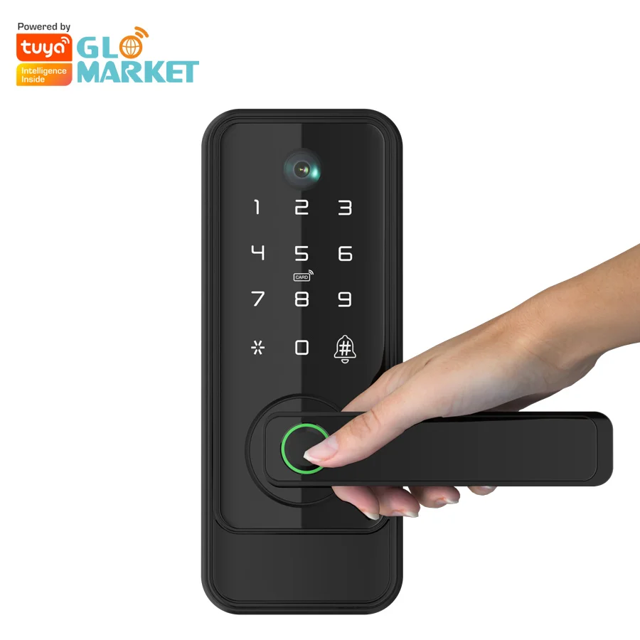 Glomarket Tuya Wifi Keyless Deadbolt Lock Serraduras Electric Handle Front Door Lock With Keypad Smart Fingerprint Digital Lock