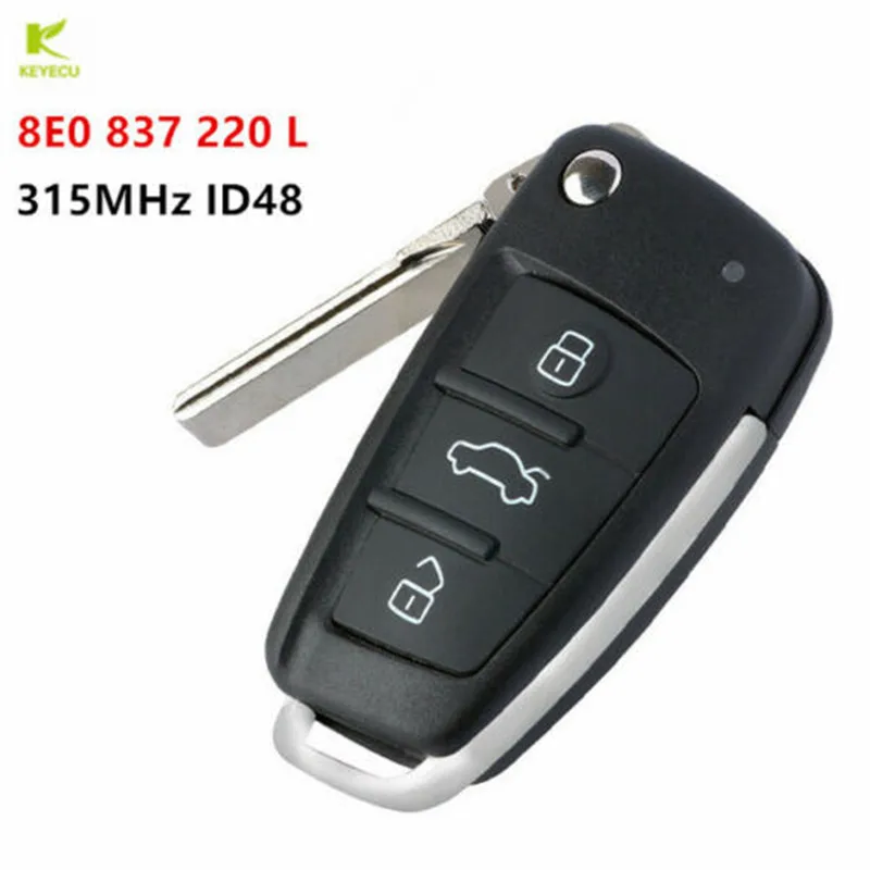 

KEYECU 3 Button Upgraded Flip Remote Car Key Fob 315MHz ID48 for Audi A4 S4 2006-2010 P/N: 8E0 837 220 L