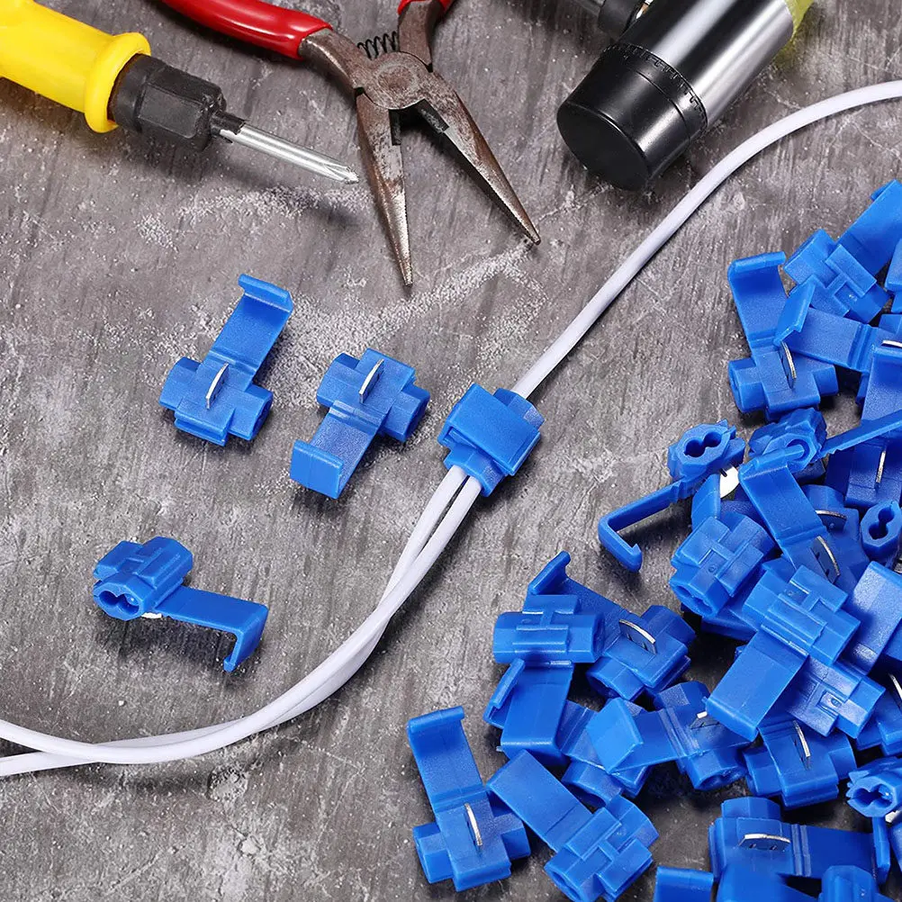 100Pcs Snap Wire Connectors Quick Splice Pre-Insulated Wire Terminals Blue Cable Clamp for 18-14 Gauge Industrial Electrical Use