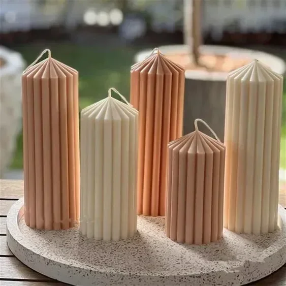 Candle Large Romantic Birthday Wedding Floor Unscented Ivory Columnar Bulk Ribbed Thick  Candles