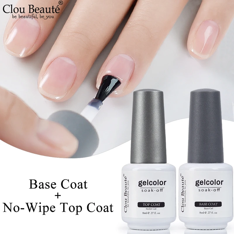 

Clou Beaute 8ml No-Wipe Top Coat Base Gel Nail Polish Semi Permanent UV Gel Polish Nail Art Varnish Manicure Gel Lacquer