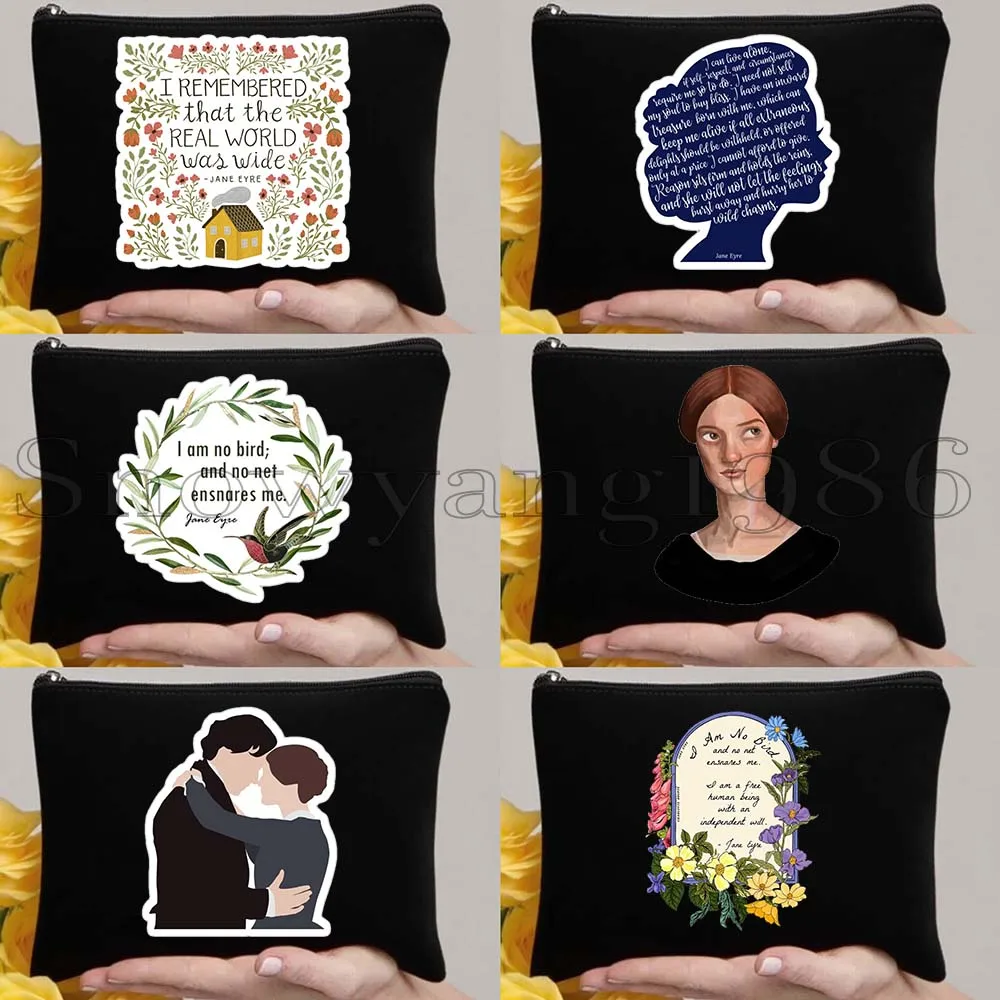 

6pcs Jane Eyre Art Novel Lover Gifts I Am No Bird World Was Wide Quote Canvas Cosmetic Bag Makeup Toilet Bag Pencil Case Pouch