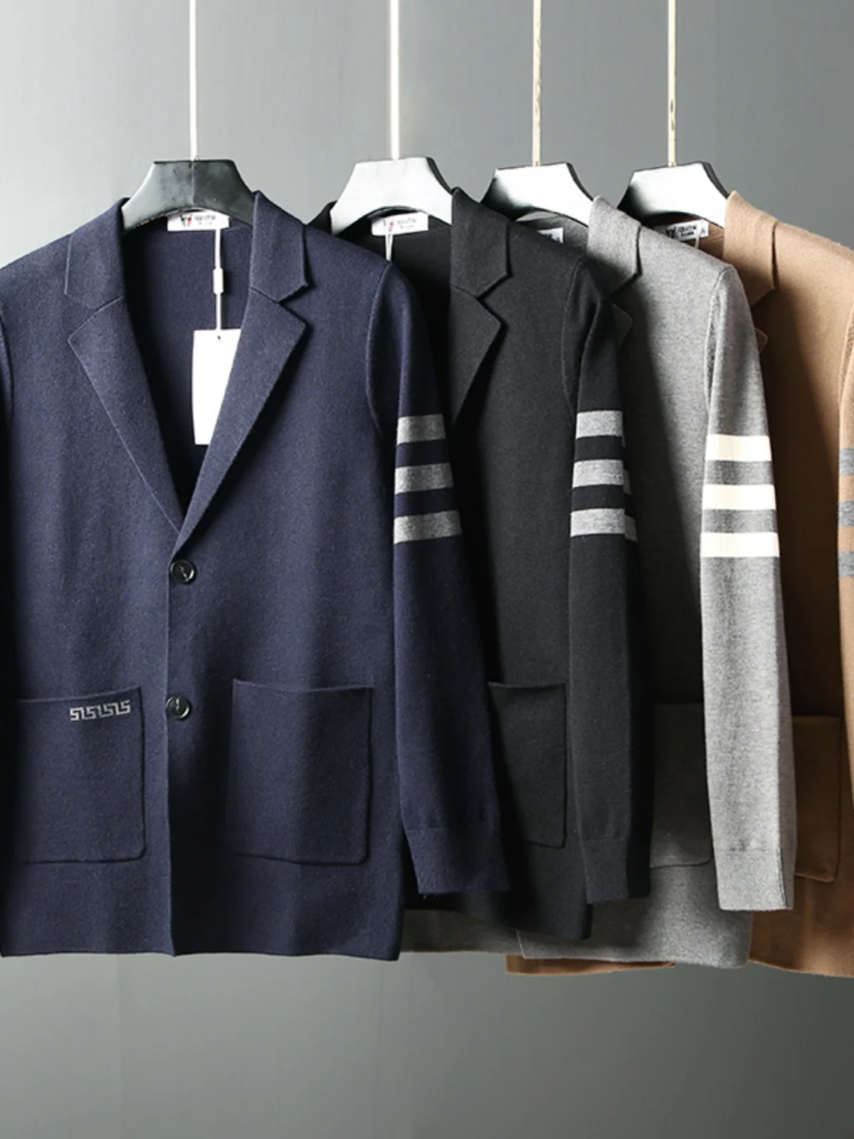 

New Autumn Knitted Slim Fit Youth Sle Japanese Lazy Faion Outerwear Single Breasted Suit Jaet Flat Collar Long Sve