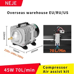 NEJE-Pompe d'assistance à air pour graveur laser, vitesse réglable, compresseur à faible bruit, kit de buse d'assistance à air, 45W, 70L par minute