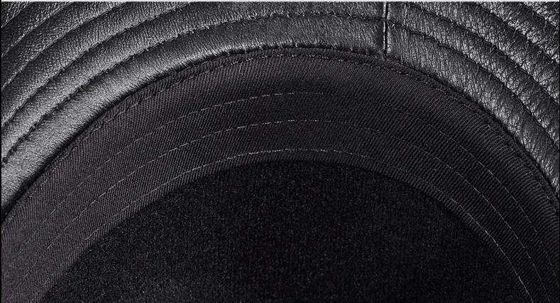 Mann hochwertiges echtes Leder Jazz Fedora Gentleman Kuhhaut kurze Krempe schwarz/braun Schaffell angepasste Zylinder männlich zeigt – Detail 11