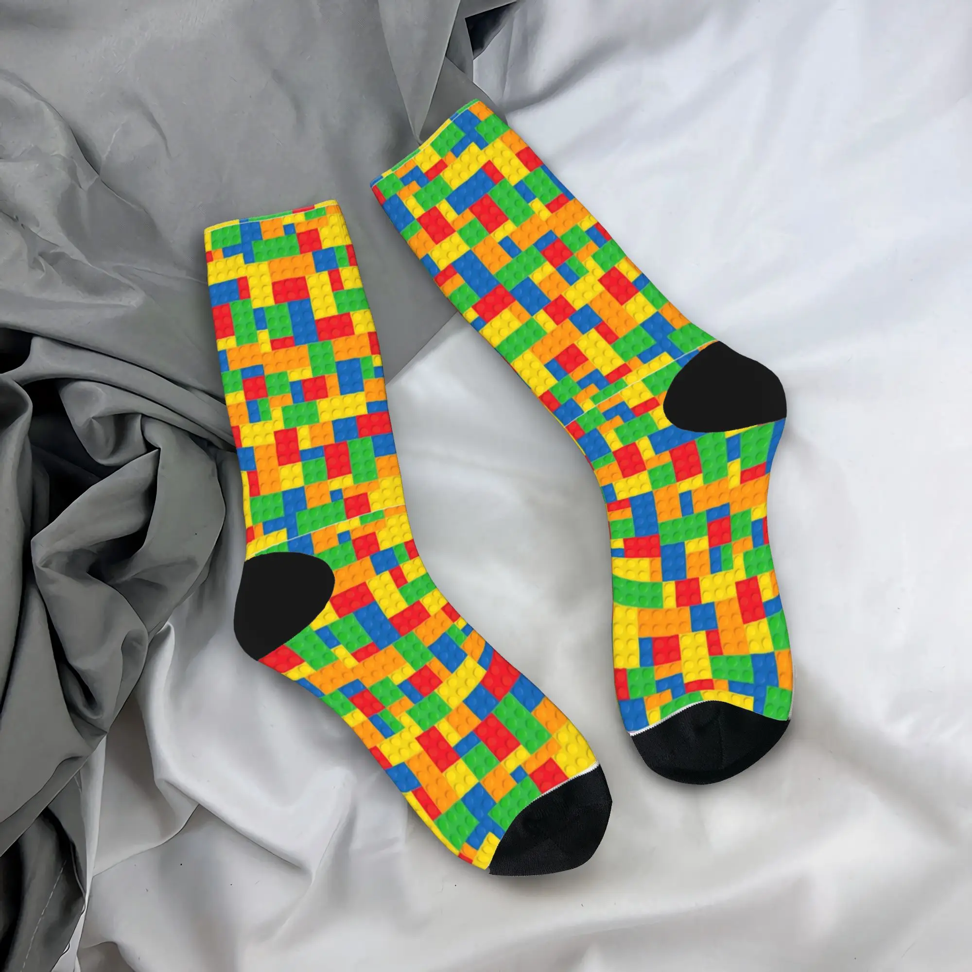 Colorful Building Blocks Toys Socks  Design Stockings Anti Skid Men Socks High Quality Autumn Leisure Skateboard Socks