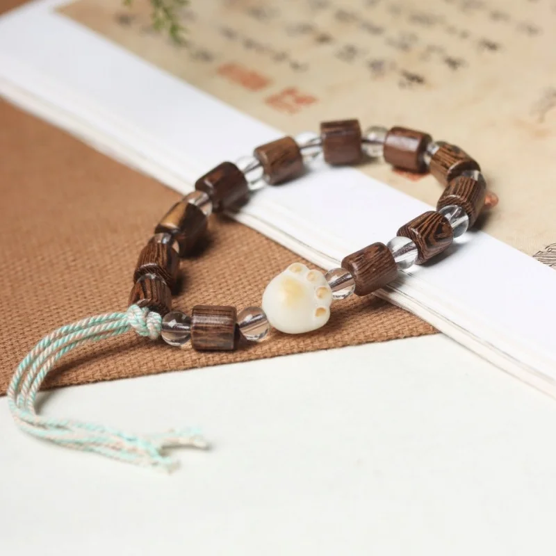Chicken Wing Wood Barrel Bead Single-Row , Cat Claw Bodhi Style , Designer Wooden Bracelet