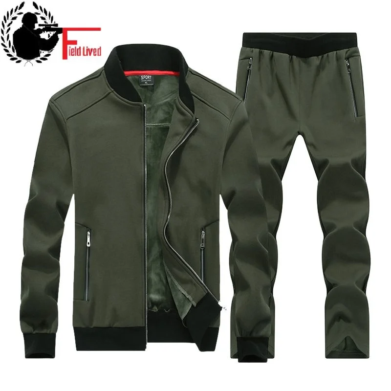 Winter Mens Sportwear Sweatshirt Tracksuit Male Hoodies Casual Warm Track Suit Zipper Sporting Wear Two Piece Set Kids Big Size