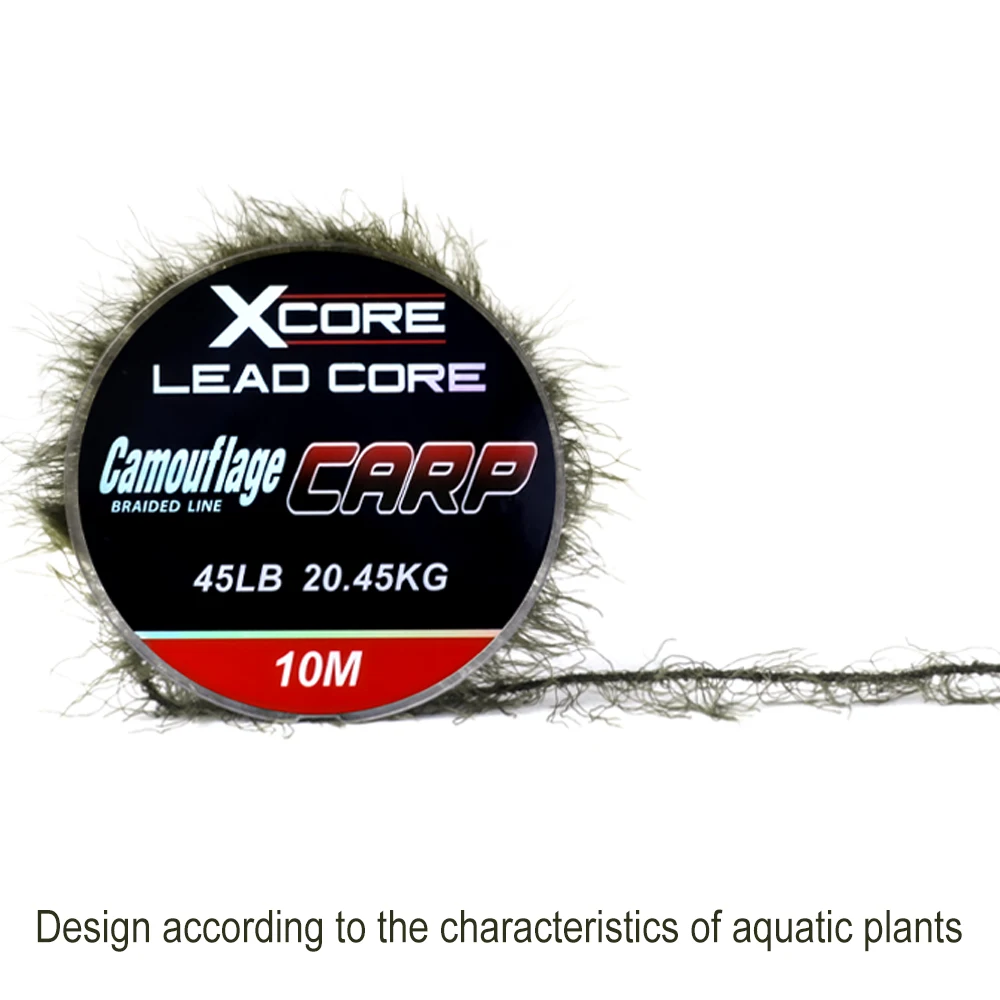 FTK Carp Fishing Leadcore Line 10m 45/55LB Leader Camo Weed Effect for Carp Chod Hair Rigs Fishing Tackle Line Weed Line