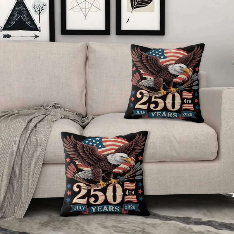 250th 4th of July 2026 Bald Eagle American Flag Soft Polyester Throw Pillow with Insert Cushion for Sofa Home Decor