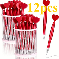 12pcs Valentine's Day Heart Shape Pens Black Gel Ink Rollerball Pens for Office School Supplies Gift Kids Ballpoint Pens