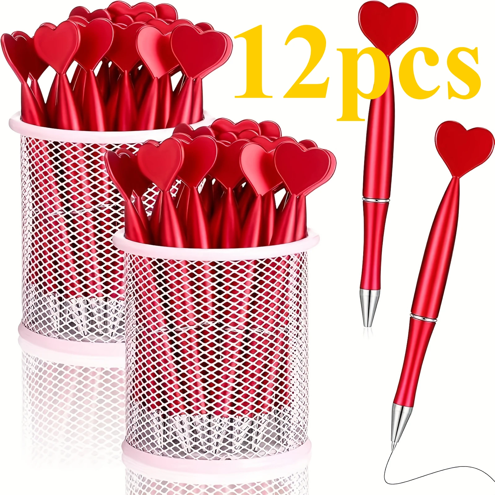 12pcs Valentine's Day Heart Shape Pens Black Gel Ink Rollerball Pens for Office School Supplies Gift Kids Ballpoint Pens