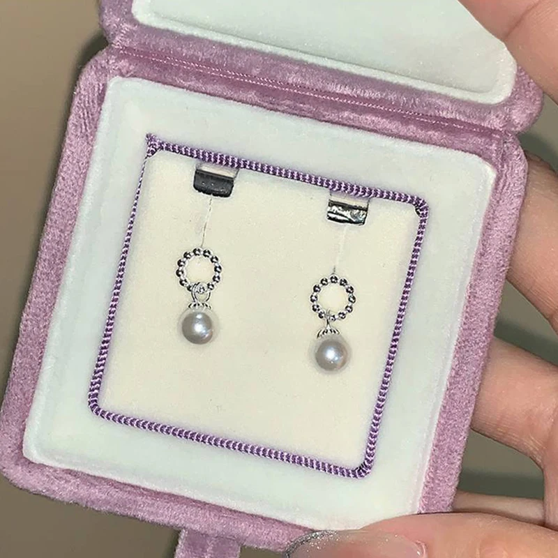 حقيقي 925 فضة اللؤلؤ قلادة الجوف جولة أنيقة وأقراط لسحر المرأة غرامة مجوهرات الحد الأدنى الملحقات #5